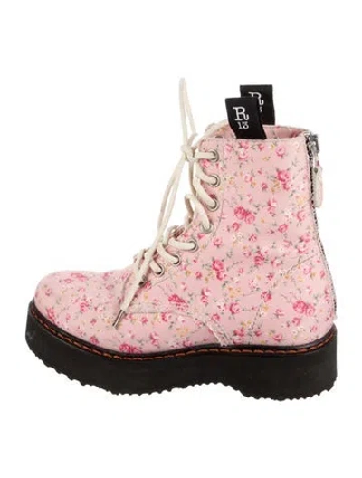 Pre-owned R13 Canvas Floral Print Combat Boots In Pink