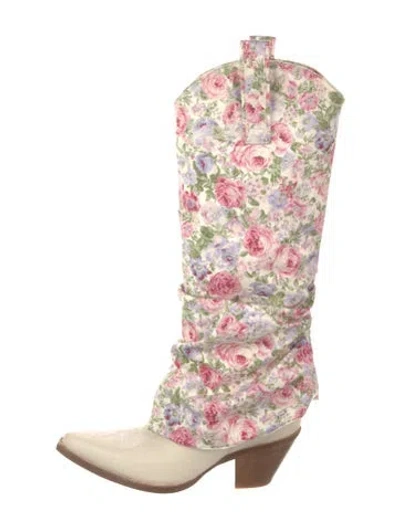 Pre-owned R13 Canvas Floral Print Western Boots In Pink