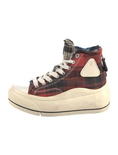 Pre-owned R13 Canvas Plaid Print Wedge Sneakers In Black