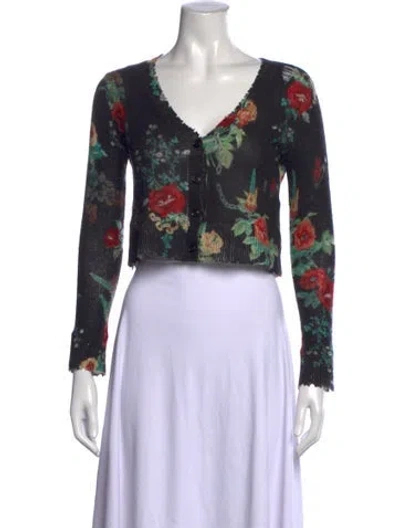 Pre-owned R13 Cashmere Floral Print Sweater In Black