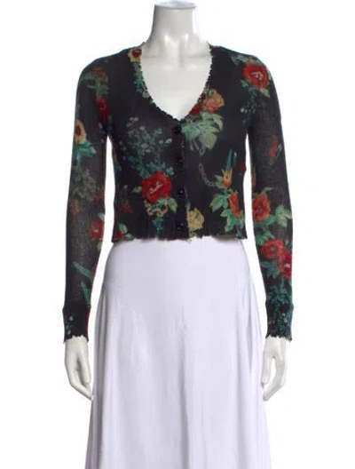 Pre-owned R13 Cashmere Floral Print Sweater In Black