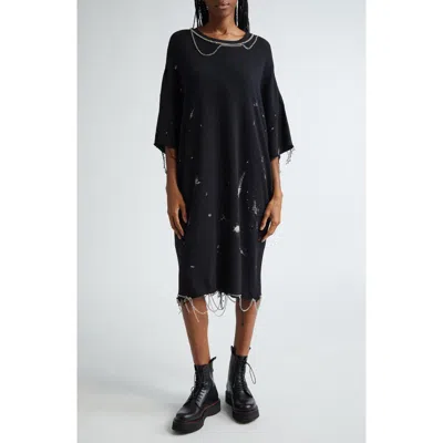 R13 Chain Trim Splatter Cotton T-shirt Dress In Black