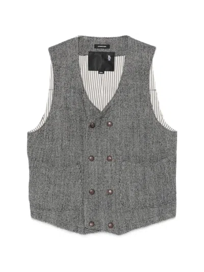 R13 Check Double-breasted Waistcoat In Grey