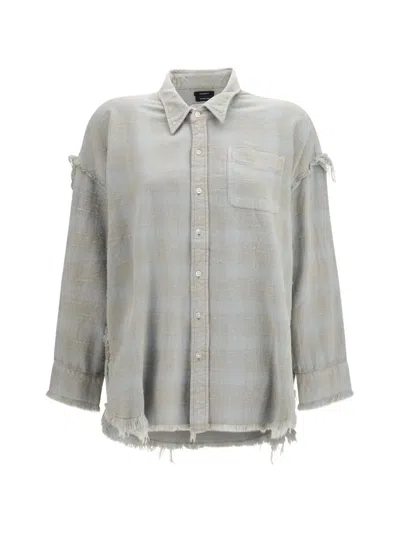 R13 Check Frayed-edge Shirt In Gray