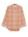R13 Shredded Seam Drop Neck Plaid Flannel Button-up Shirt In Gold