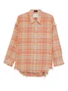 R13 Shredded Seam Drop Neck Plaid Flannel Button-up Shirt In Gold