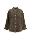 R13 Shredded Seam Drop Neck Plaid Flannel Button-up Shirt In Animal Print