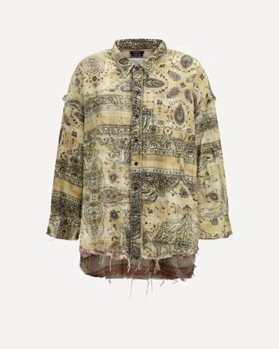 R13 Frayed Printed Cotton Shirt In Multi