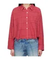 R13 Pink Drop Neck Cropped Shirt In Overdyed Fuxia Plaid