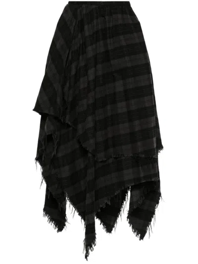 R13 Checked Midi Skirt In Black Plaid