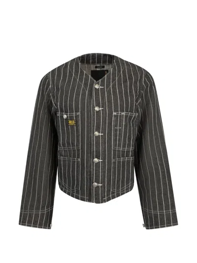 R13 Chore Striped Cropped Jacket In Gray