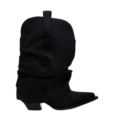 R13 Chunky Sleeve Cowboy High-heeled Boots In Black