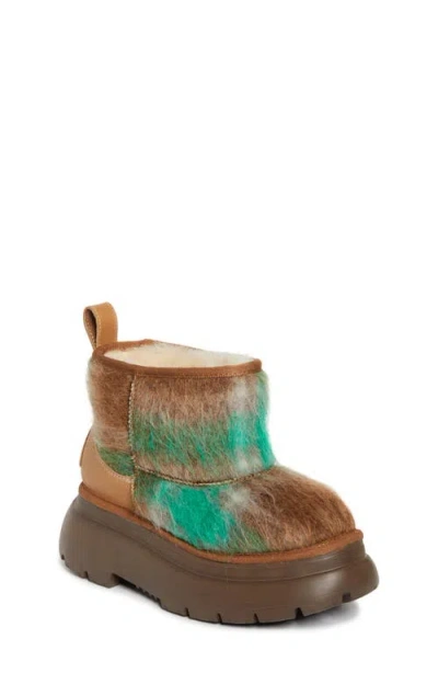 R13 Chunky Sole Woolly Genuine Shearling Bootie In Brushed Plaid