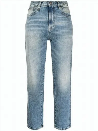 R13 Classic Blue Denim Pants With Vintage Wash Effect