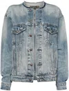 R13 Collarless Zip Up Trucker Jacket In Blue