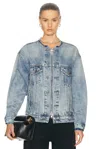 R13 Collarless Zip Up Trucker Jacket In Caxton Blue
