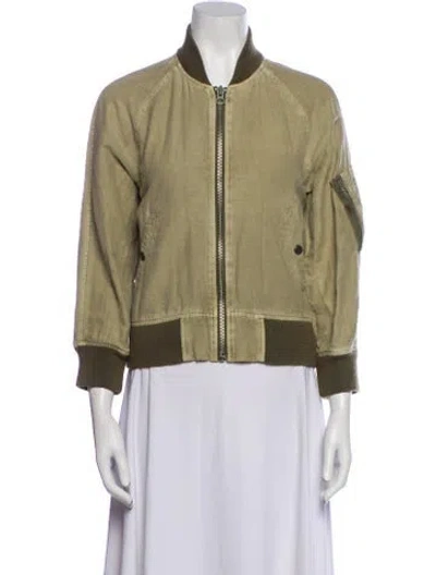 Pre-owned R13 Colorblock Pattern Bomber Jacket In Green