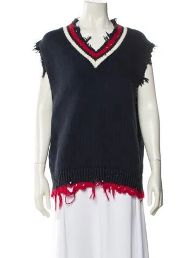 Pre-owned R13 Colorblock Pattern V-neck Sweater In Blue