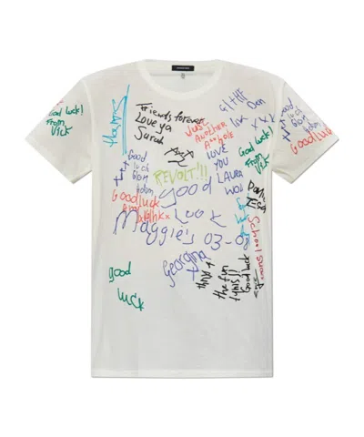 R13 Text-print T-shirt In Beige