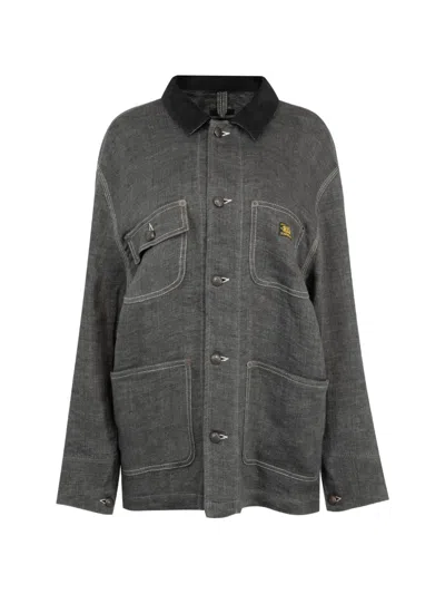 R13 Contrast-collar Oversized Jacket In Gray