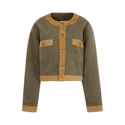 Pre-owned R13 Cord Trimmed Cropped Chore Jacket 'dusky Olive/canvas Green' | Women's Size Xs