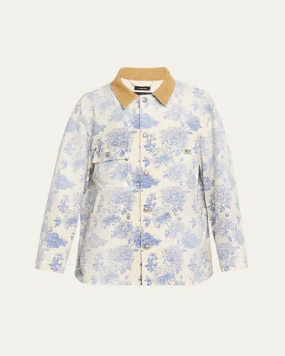 R13 Corduroy-collar Toile Cotton Chore Jacket In Dustbloom