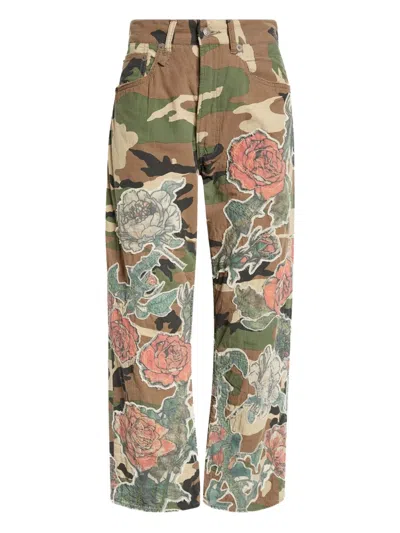 R13 Camo Patchwork Utility Pants With Rose Applique In Multi