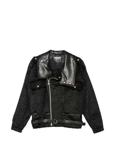 R13 Crackle-effect Belted Jacket In Black