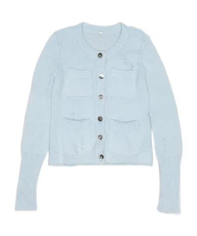 R13 Crew Neck Cardigan In Blue