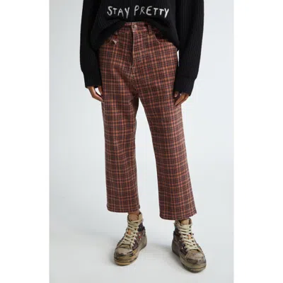 R13 Multicolor Boy Straight Jeans In Printed Auburn Plaid