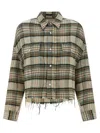 R13 Cropped Check Print Shirt With Fringed Asymmetric Hem In Green