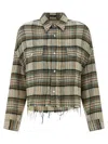 R13 Cropped Check Print Shirt With Fringed Asymmetric Hem In Multi