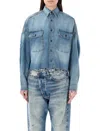 R13 Cropped Denim Shirt In Blue