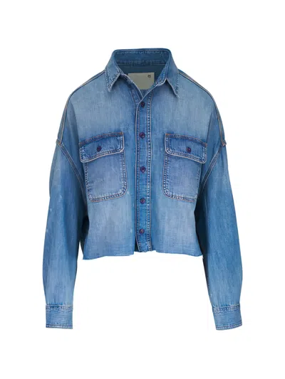 R13 Cropped Denim Shirt In Blue