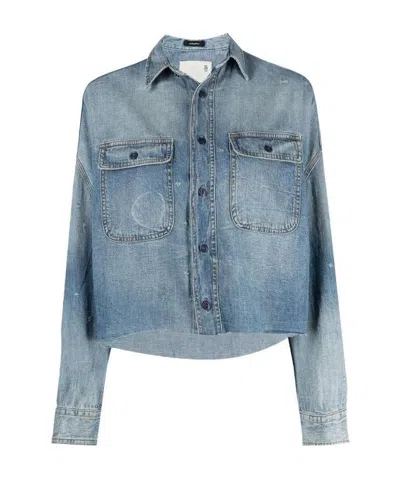 R13 Cropped Denim Shirt In Gray