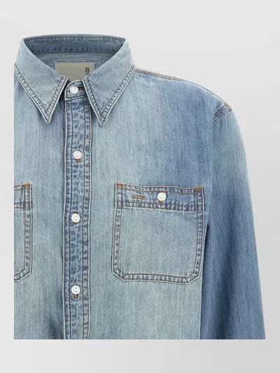 R13 Cropped Denim Shirt Long Sleeves Pockets In Multi