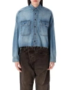 R13 Cropped Denim Shirt With Distressed Finish In Blue