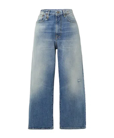 R13 Cropped Distressed High-rise Wide-leg Jeans In Blue