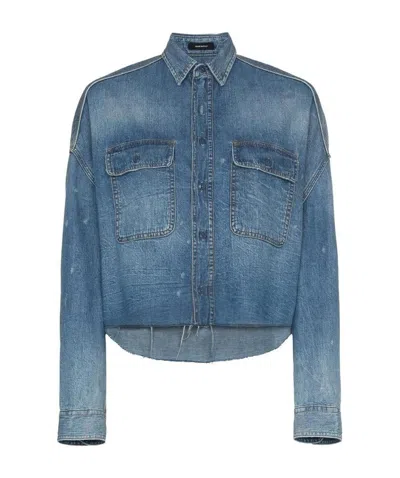 R13 R13 DISTRESSED CROPPED DENIM SHIRT
