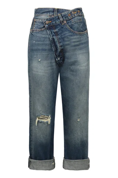 R13 Crossover Distressed Skinny Jeans In Blue