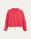 R13 Pink Drop Neck Cropped Shirt In Overdyed Fuxia Plaid