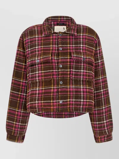 R13 Cropped Padded Checked Overshirt In Multi