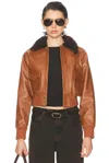 R13 Cropped Shrunken Zip Up Bomber Jacket In Brown