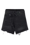 R13 Crossover Asymmetric Distressed Denim Shorts In Black