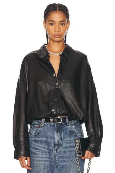 R13 Crossover Bubble Shirt In Black Leather