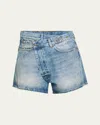 R13 Crossover Denim Shorts In Bain Blue