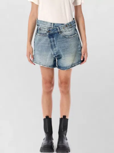 R13 Crossover Denim Shorts Belt Loops Pockets In Blue