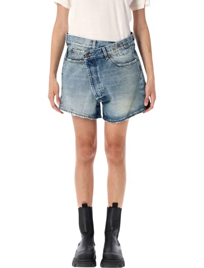 R13 Crossover Denim Shorts Distressed  In Blue