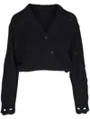 R13 Crossover Distressed Cashmere Cardigan In Black