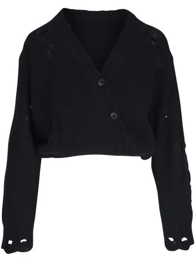 R13 Crossover Distressed Cashmere Cardigan In Black